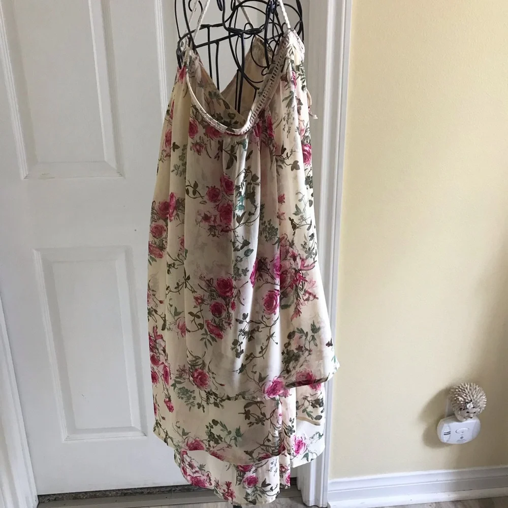 Purple Snow Floral Cold Shoulder Layered Dress Size Medium - Picture 3 of 9